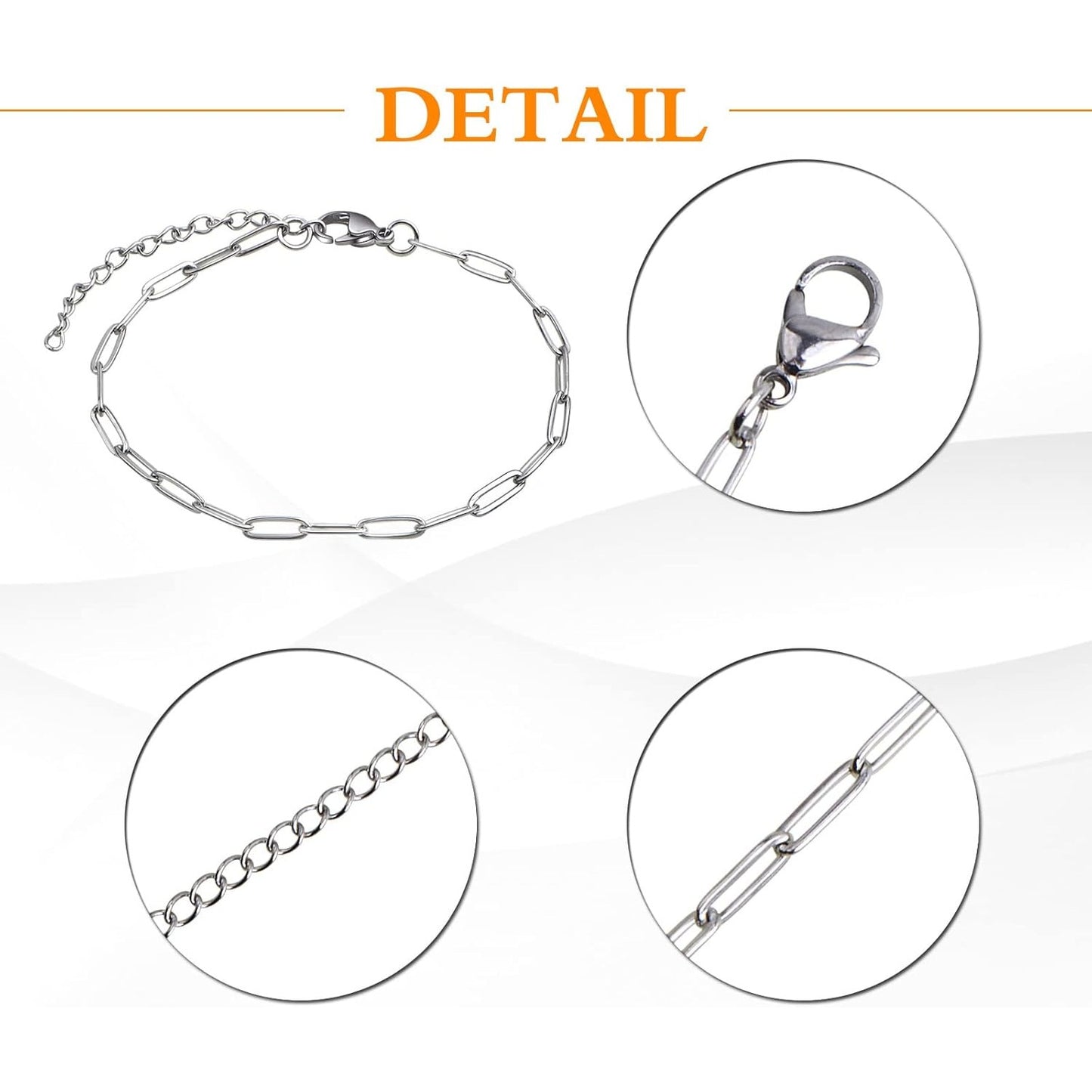 6pcs Adjustable Paperclip Link Chain Bracelets Stainless Steel Paper Clips Necklace Bracelet with Lobster Clasps for Women Jewelry Birthday Christmas Party Gifts