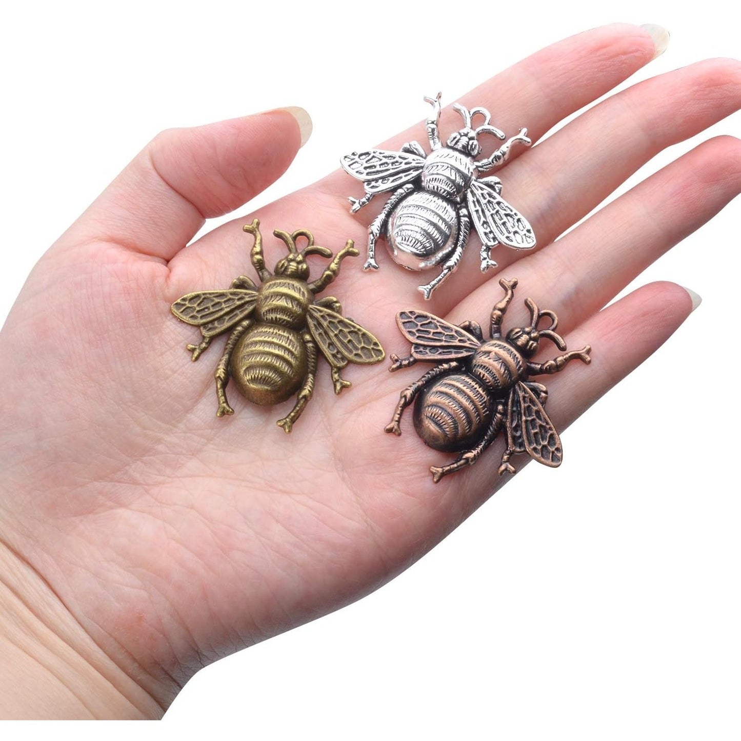 15 Pieces Bee Pendants, Honeybee Charms Fly Insect Charm Metal Jewelry Findings for Jewelry Making DIY, Antique Silver, Antique Bronze and Antique Gold Color