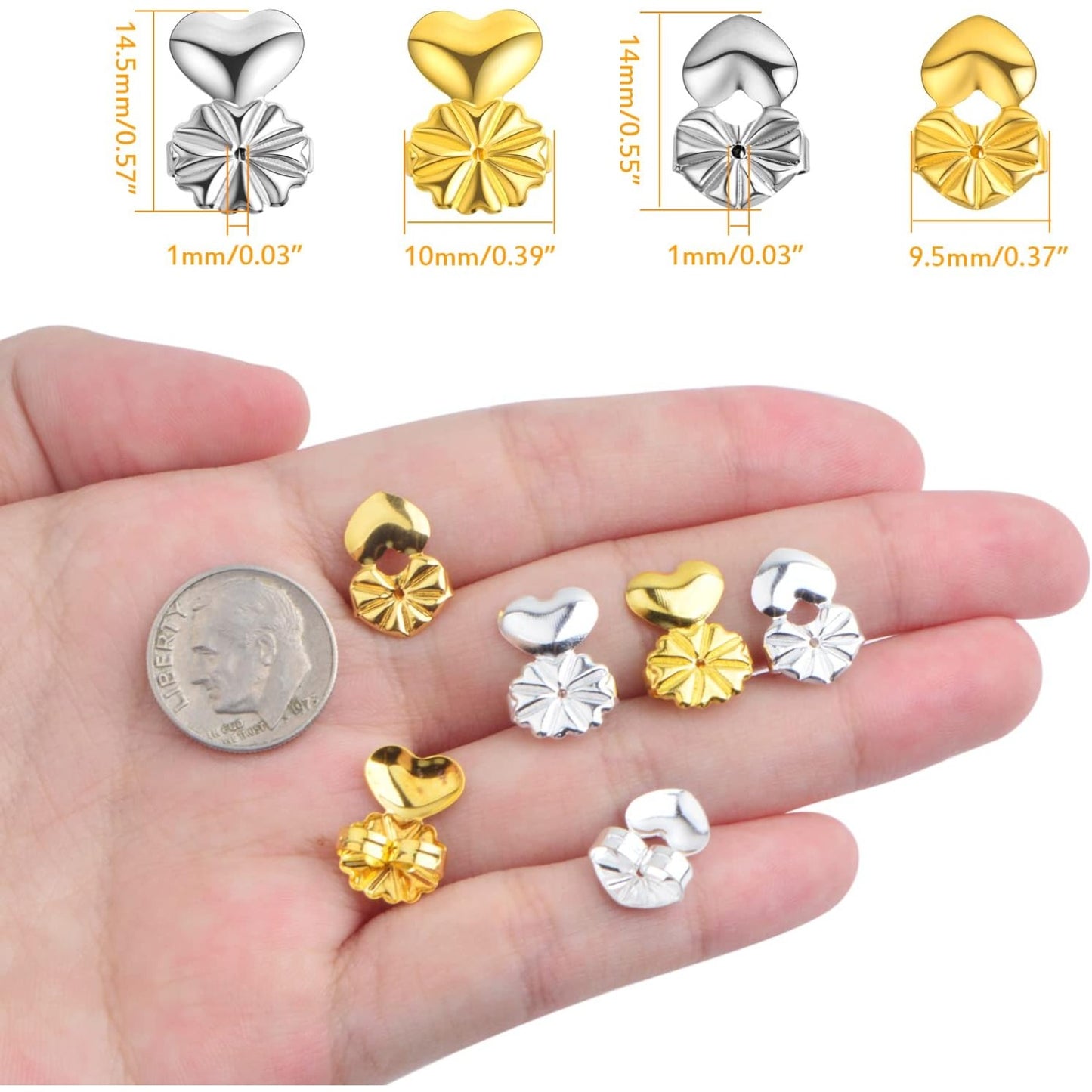 8 Pairs 2 Styles Earring Backs Lifters Hypoallergenic Brass Earring Backs Adjustable Magic Earring Secure Backs for Droopy Ears Heavy Earrings, Golden and Silver