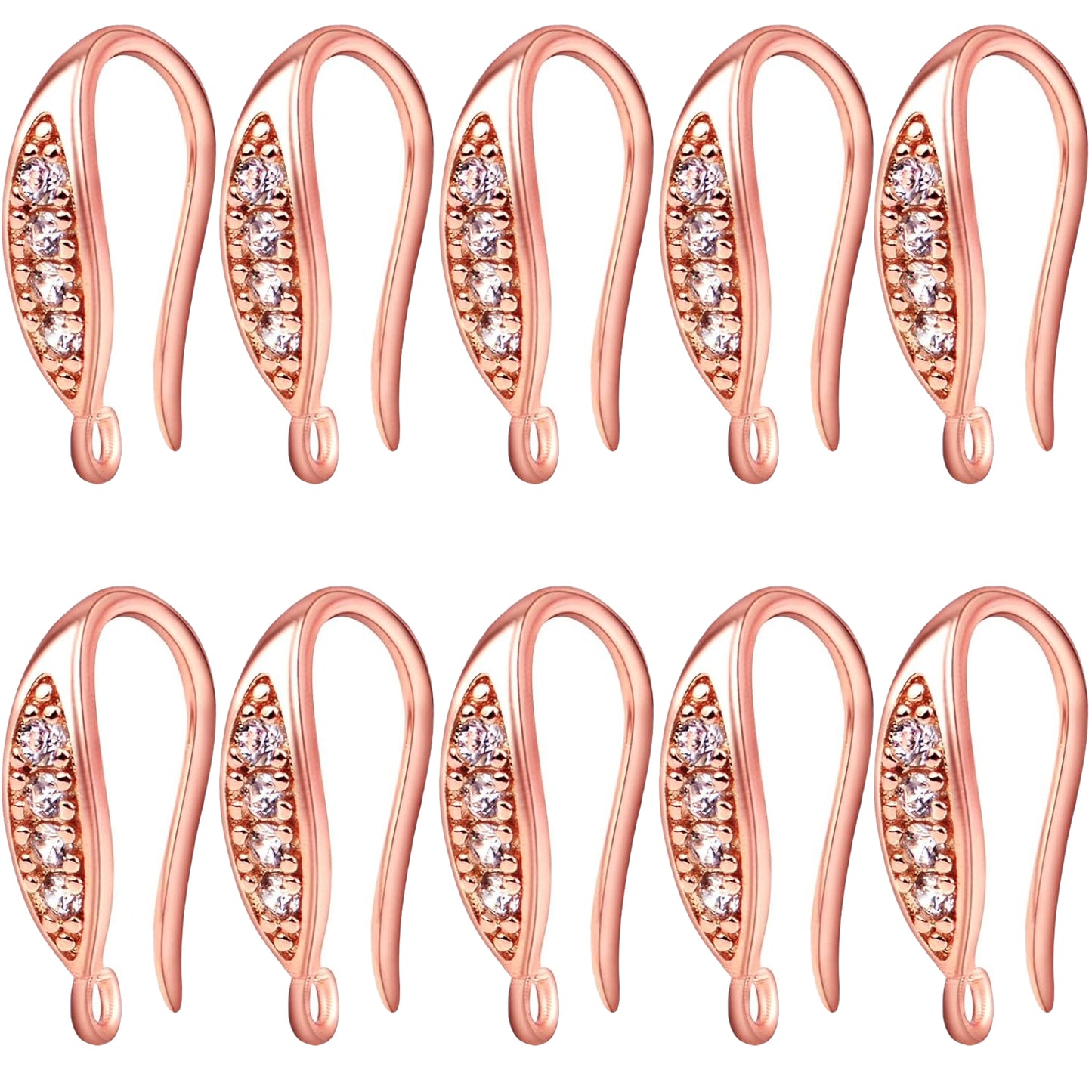 10pcs Cubic Zirconia Earring Hooks Hypoallergenic Brass Ear Wire Fish Hooks with Dangle Loop Rhinestone Earring Connectors for DIY Earrings Jewelry Making, 5 Colors