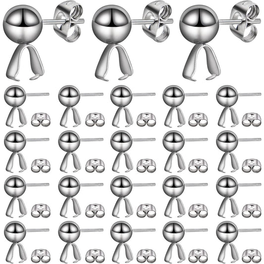 30pcs Stainless Steel Ball Post Earring Studs with Pendant Claps Round Ball Earring Posts and 30pcs Butterfly Earring Backs Set for DIY Jewelry Making Supplies