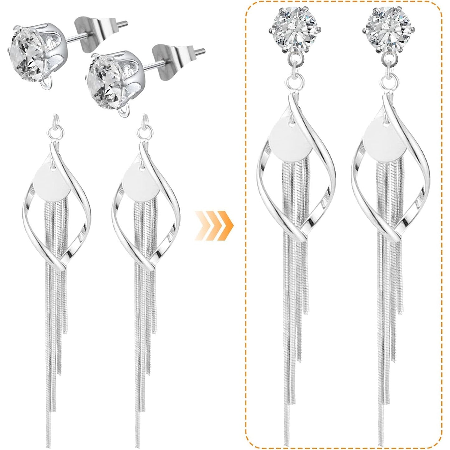 60pcs Zirconia Earring Posts with Loop Hypoallergenic Rhinestone Earring Studs and 60pcs Earring Backs Stoppers for DIY Jewelry Making Wedding Favor Gifts