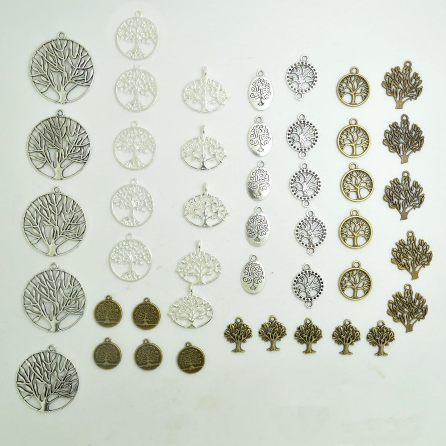 BronaGrand Pack of 50 Alloy Tree of Life Charms Pendents for Making Bracelet and Necklace