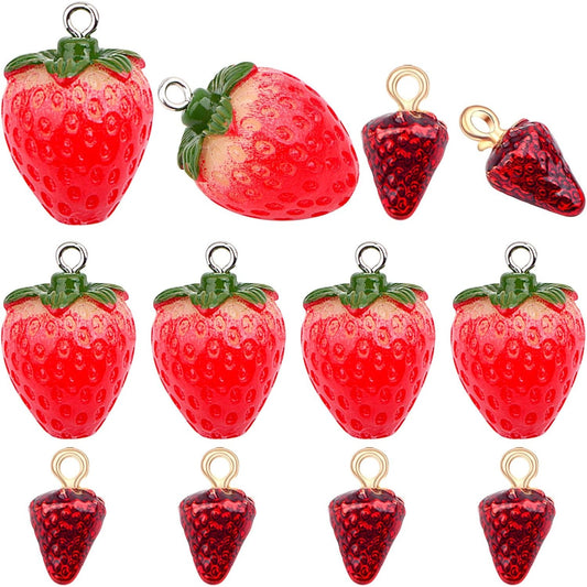 20pcs Enamel 3D Strawberry Charms Resin Red Strawberry Pendants Mini Fruit Hanging Pendant Ornament for DIY Earring Bracelet Necklace Jewelry Making Decoration, 2 Styles