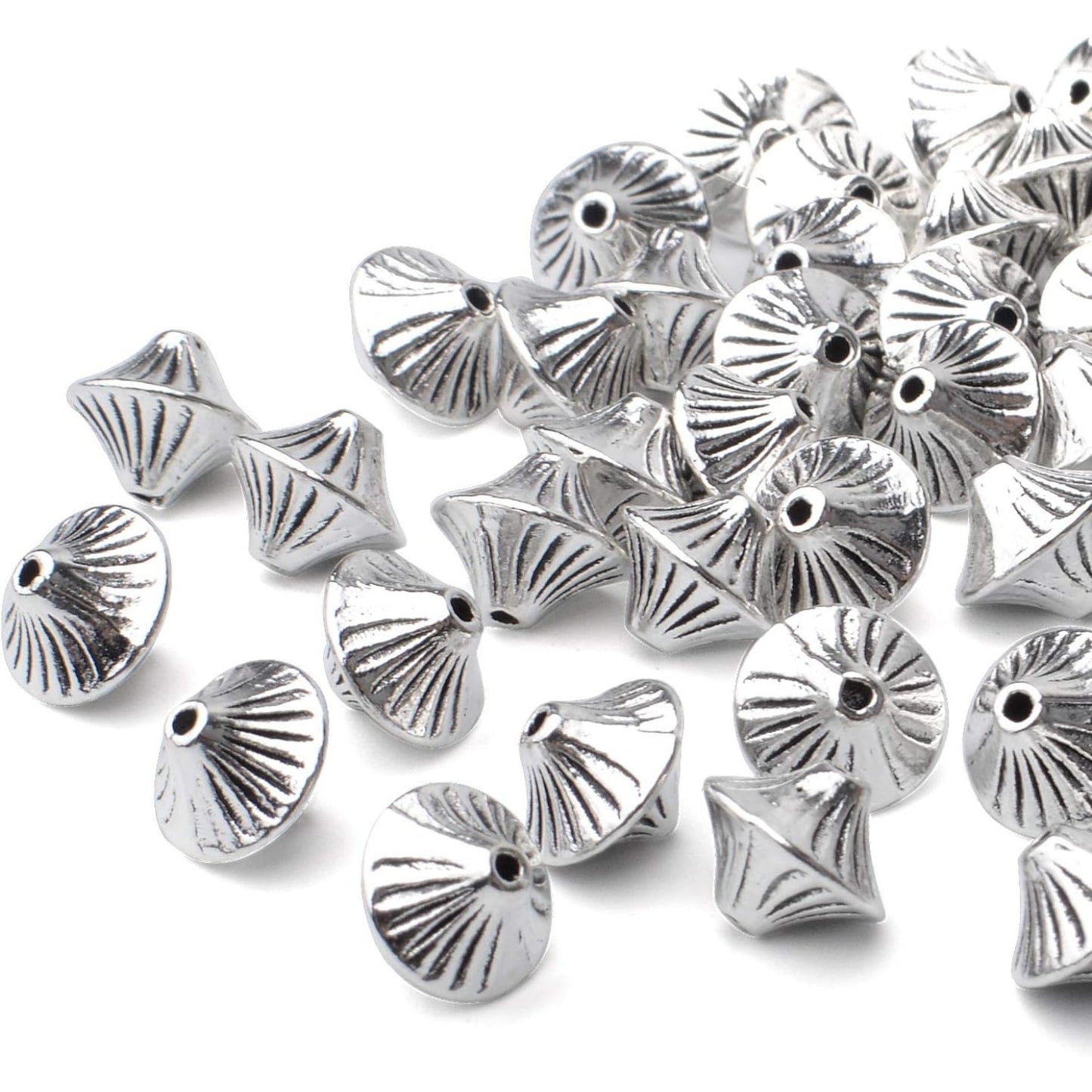 50pcs Antique Silver Bicone Spacer Beads Tibetan Spacers European Beads Jewelry Spacer Charms with A Box for Bracelet Necklace Jewelry Making Findings Accessories