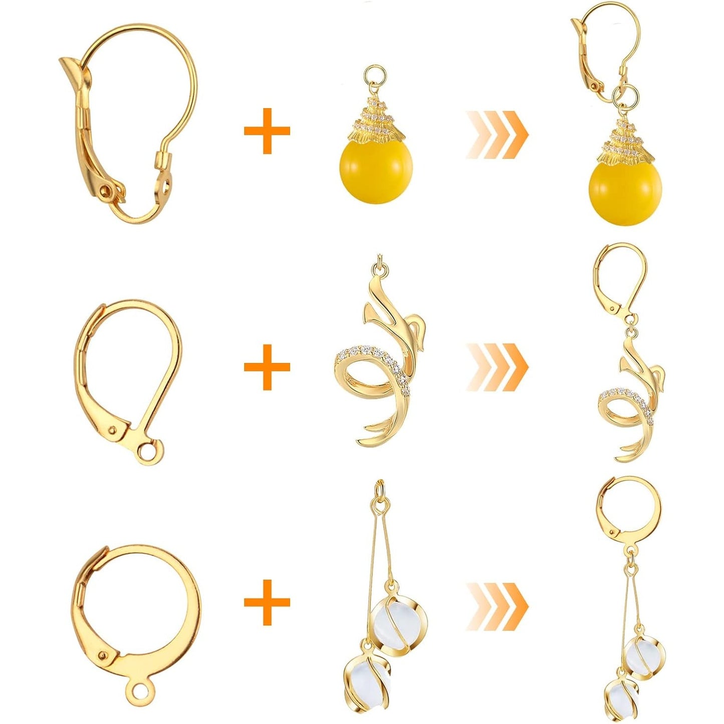 30pcs Stainless Steel Leverback Earrings Hooks: Round, Oval, Gourd - Silver
