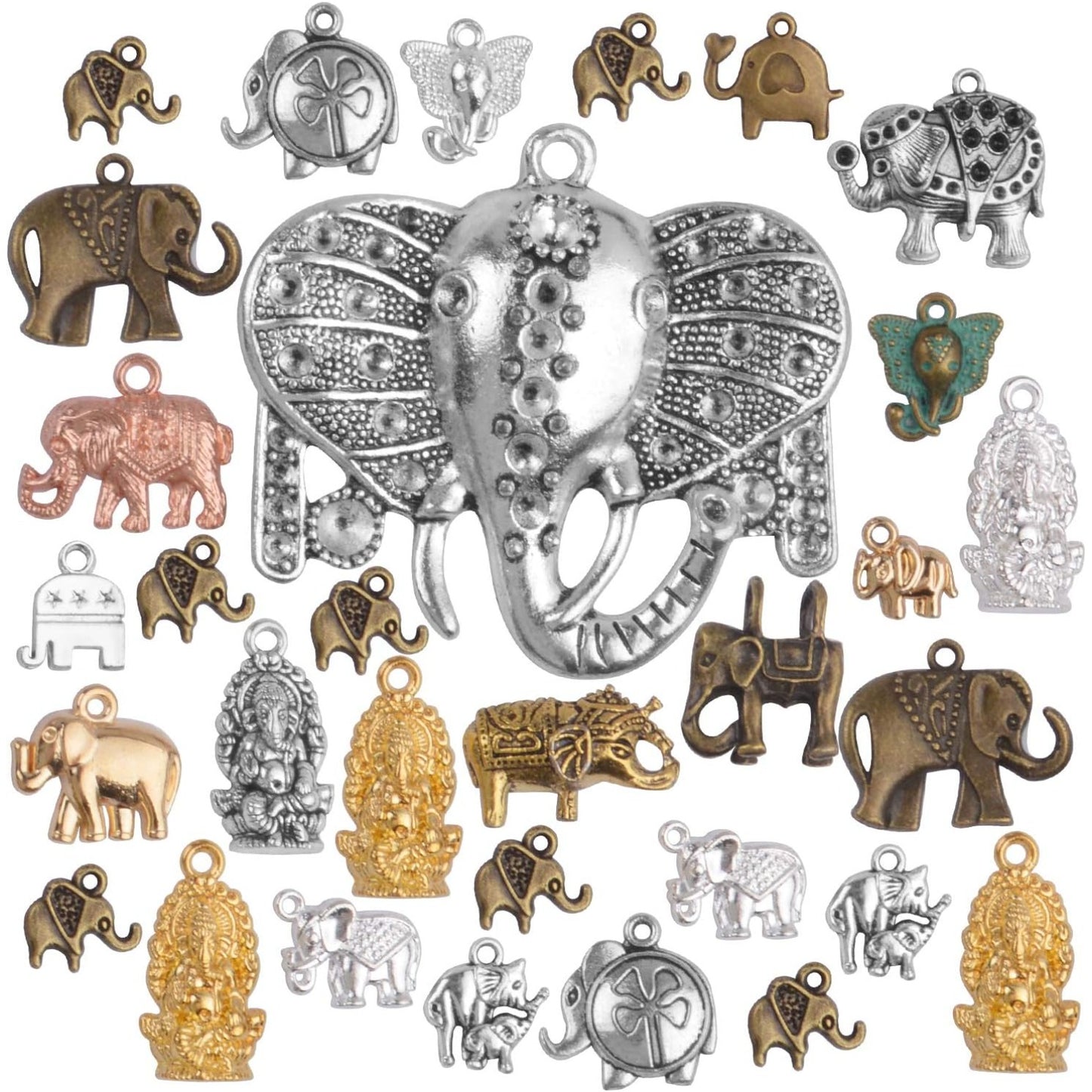 100g (About 20-40pcs) Mixed Alloy Elephant Charms Tibetan Animal Elephant Head Charms Pendants Jewelry Findings for Bracelets Necklace Crafts Making