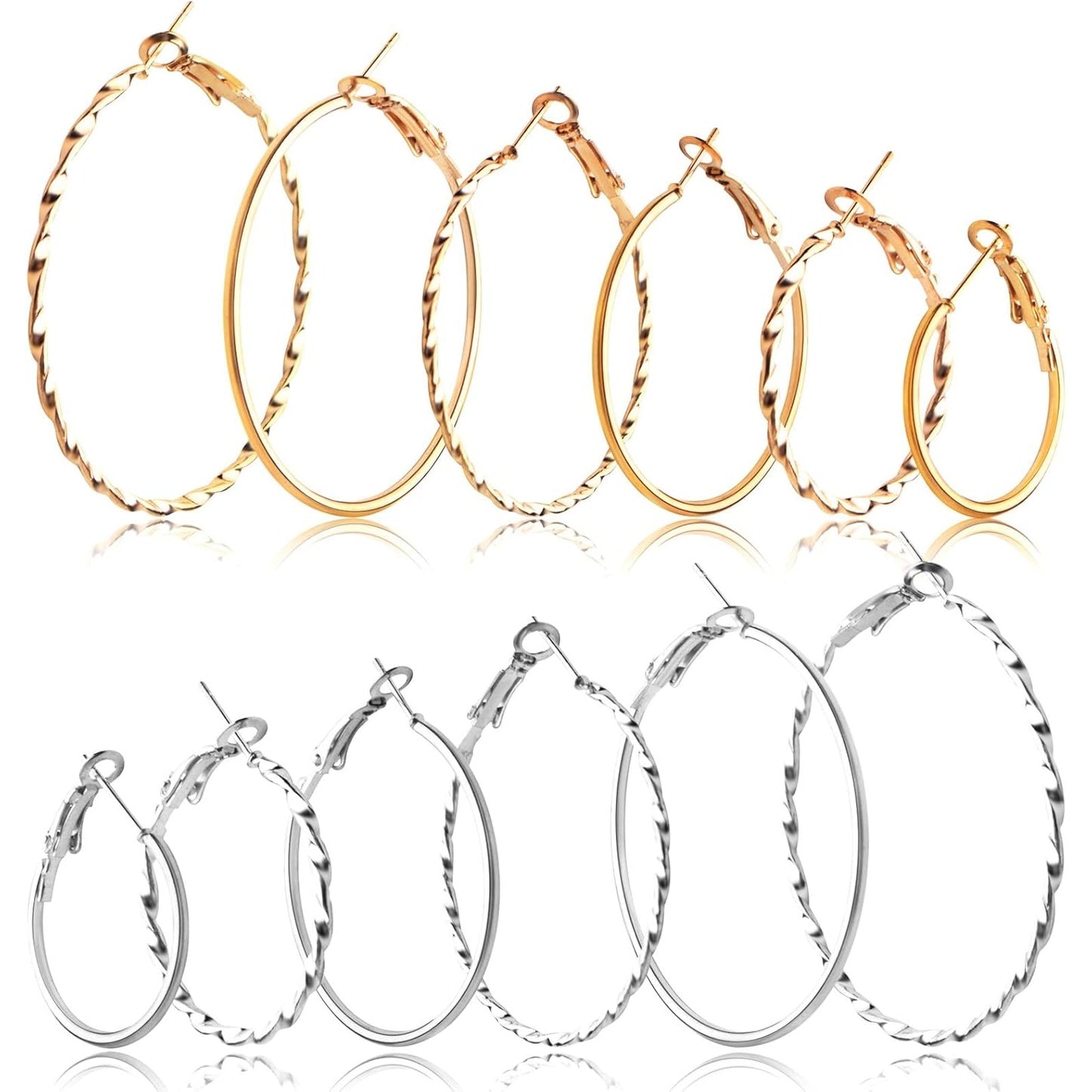 12 Pairs 6 Sizes Earrings Beading Hoop Hypoallergenic Round Circle Open Beading Hoop Earrings for DIY Crafts Jewelry Making Wedding Party Favor Gifts(Golden, Silver)