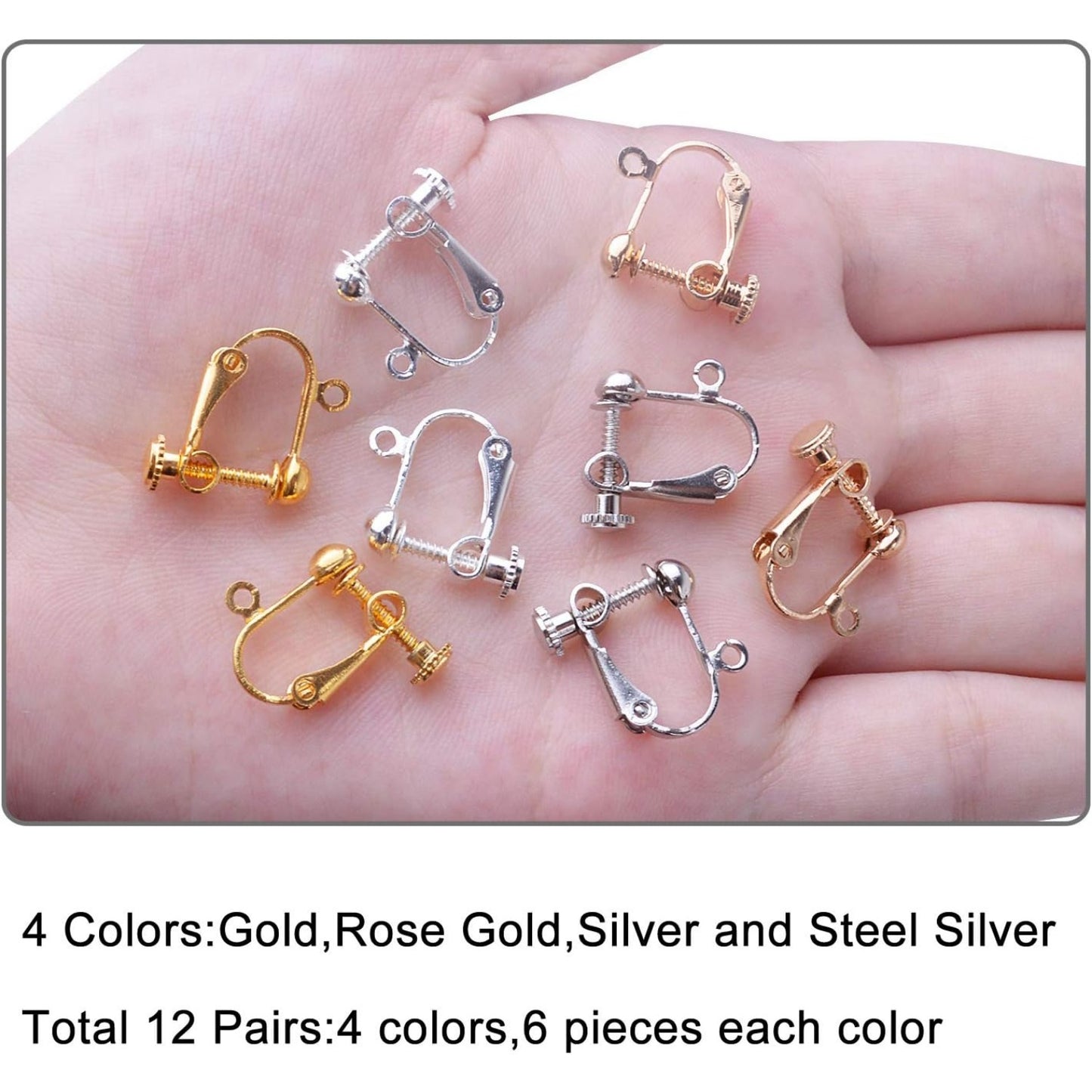 24 Pieces Clip-on Earring Findings Components Screw Back Ear Wire Non Pierced Earring Converter with Loop for Jewelry Making, 4 Colors