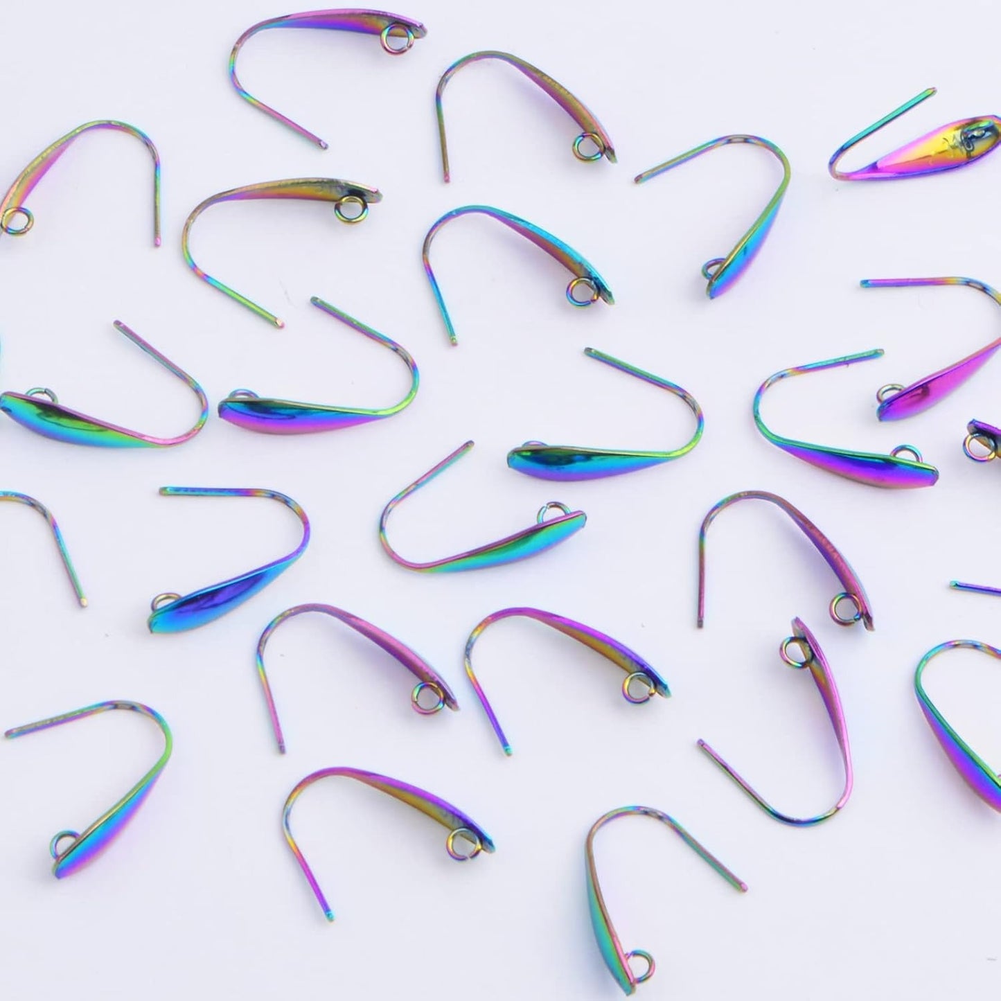 50pcs Stainless Steel Earring Hooks Hypoallergenic V Shape Ear Wires Hooks with Loop Earring Components for DIY Dangle Jewelry Making Findings, Rainbow Color