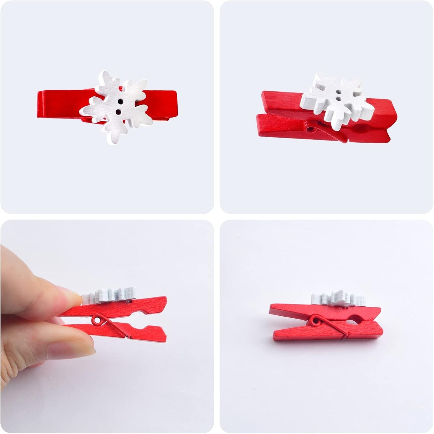 50 Pieces Snowflake Wood Clips Christmas Snowflake Wooden Clothespins Photo Frame Paper Peg Pins DIY Craft Clips for Home School Art Crafts, Red