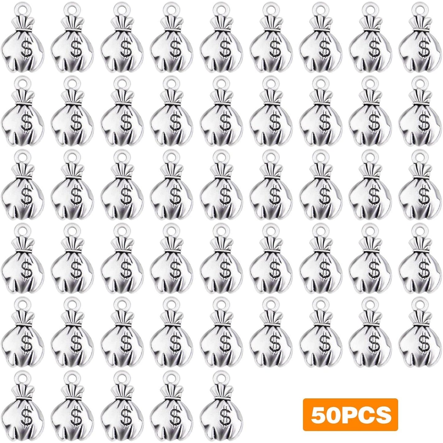 50pcs Antique Silver US Dollar Sign Charms Alloy Money Bag Dangle Pendants Jewelry Charms Accessories for DIY Necklace Bracelet Crafts Decoration
