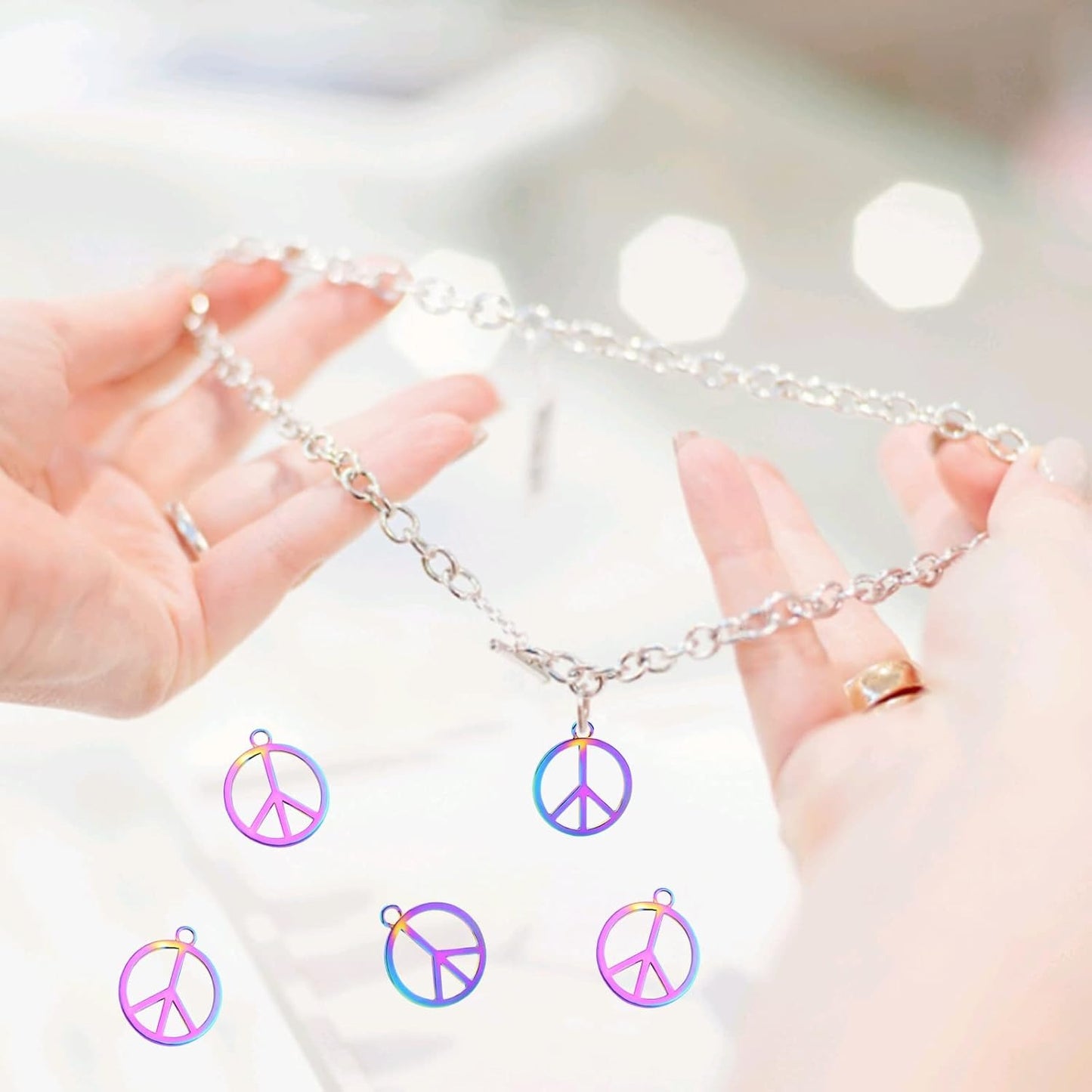 10 Pieces Rainbow Color Peace Sign Pendant Charms Alloy Peace Symbol Dangle Charms Peace Pendants Craft Supplies for DIY Necklace Bracelet Keychains Jewelry Making