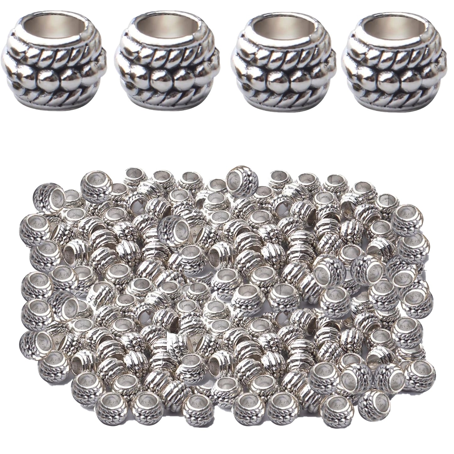 150pcs Spacer Beads Large Hole Tibetan Alloy Rondelle Bead Spacers Column Tube Beads Loose Beads Charm Beads for DIY Jewelry Bracelet Necklace Making Accessory