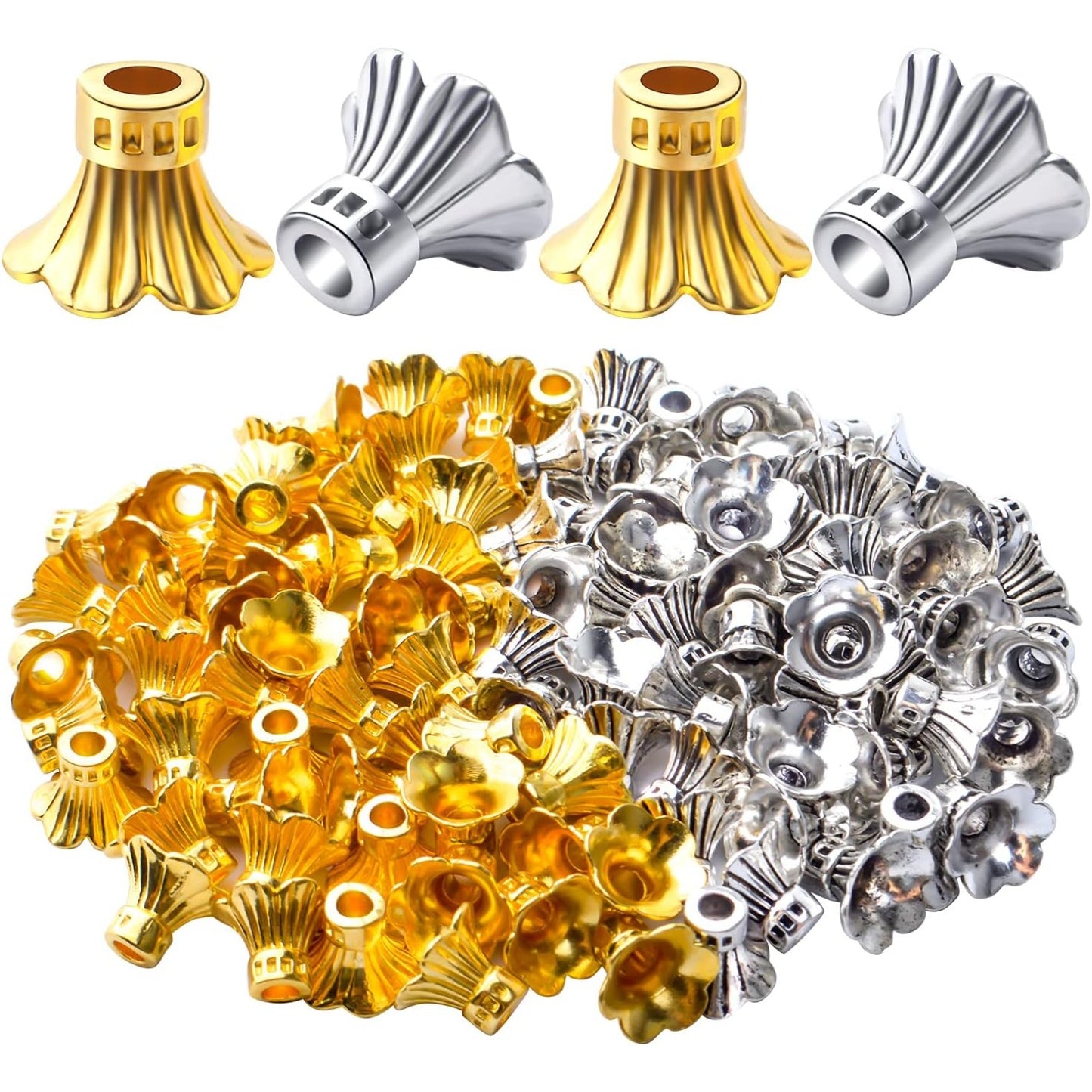 100pcs Flower Bead Caps Tibetan Style Alloy Tassel End Caps Loose Spacer Beads for Jewelry DIY Earrings Bracelet Crafts Making Accessory