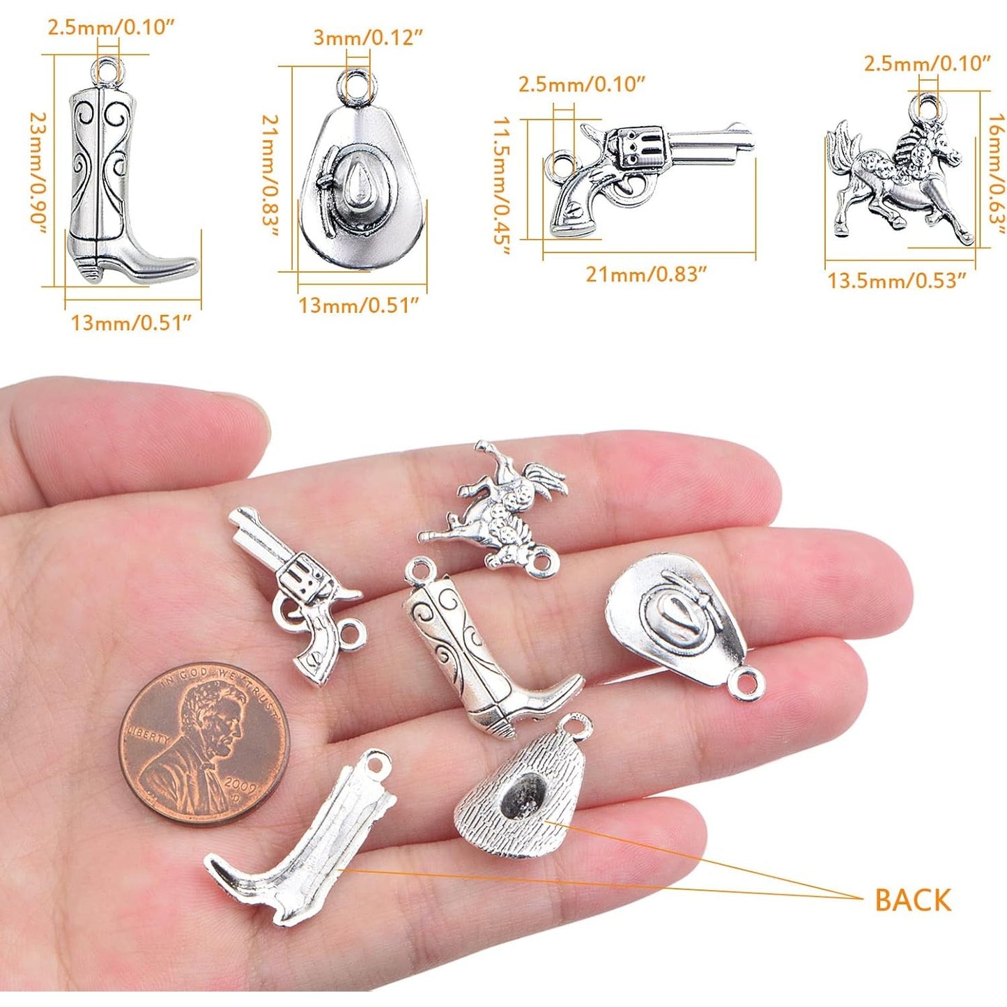 80pcs Antique Silver Western Cowboy Theme Charms Vintage Alloy Mixed Western Horse Boot Gun Pendants Charms for DIY Bracelet Necklace Earrings Jewelry Making, 4 Styles