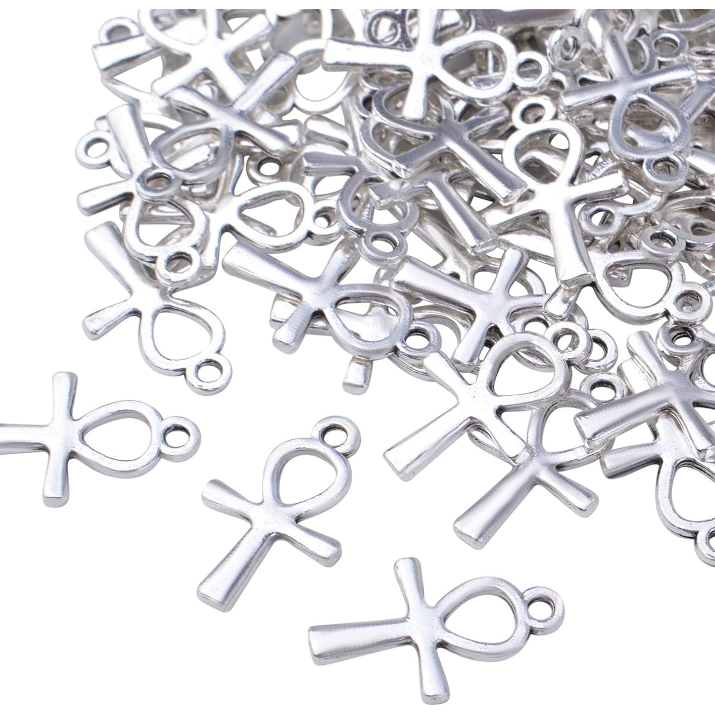 100pcs Antique Silver Double Sided Cross Charms Tibetan Alloy Religious Crucifix Crosses Pendants for DIY Crafts Necklace Bracelet Jewelry Making Sunday School Party Favors