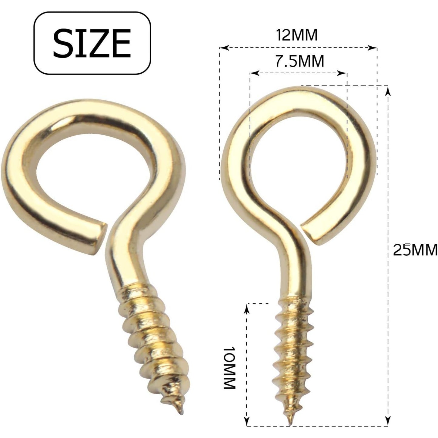 BronaGrand 100pcs 25mm (1 Inch) Small Screw Pins Hooks Screw in Hooks for Hanging Crafts Decoration Cups,Gold