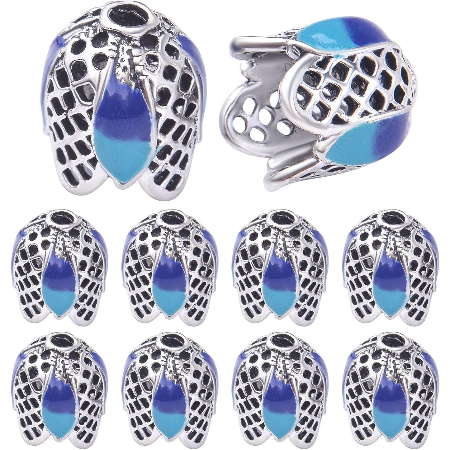 30pcs Enamel Flower Bead Caps Tibetan Alloy Vintage Hollow Tassel End Caps Loose Spacer Beads for DIY Charm Bracelet Necklace Earrings Jewelry Making, 13.5 mm x 12 mm