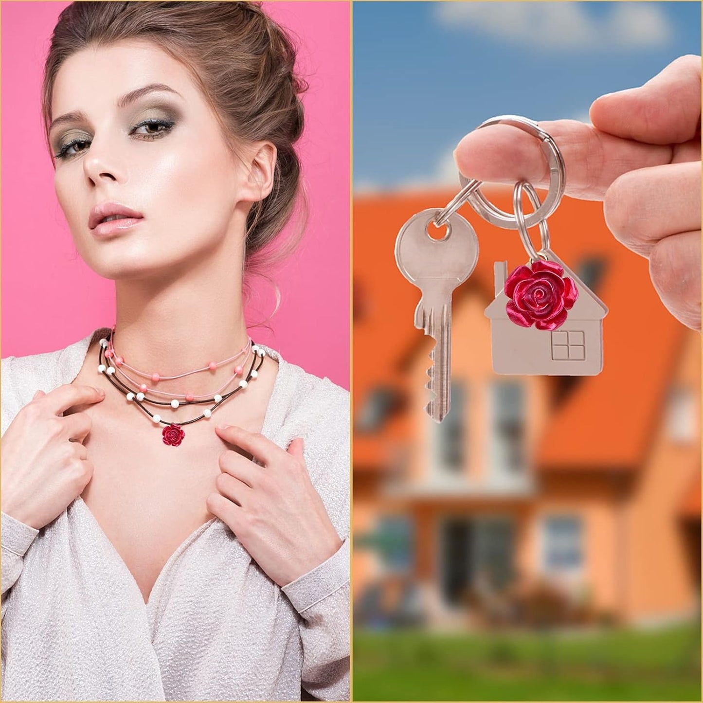 20 Pieces Resin Red Rose Charms Alloy Lovely Roseflower Shaped Dangle Pendants Embellishments with a Box for DIY Necklaces Earrings Jewelry Making Valentine's Gifts
