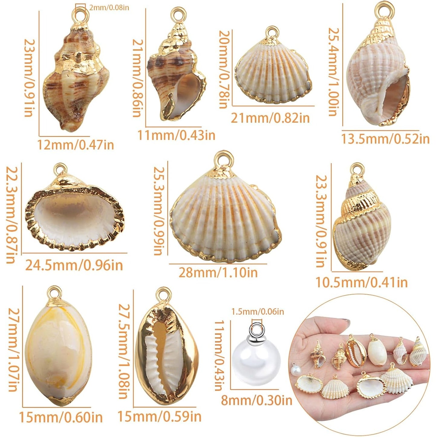 10pcs 5 Styles Natural Beach Shell Conch Seashell Charms Pendants and 30pcs 8 mm White Pearls Handmade Beads Set for Women DIY Crafts Jewelry Making Decoration Gift