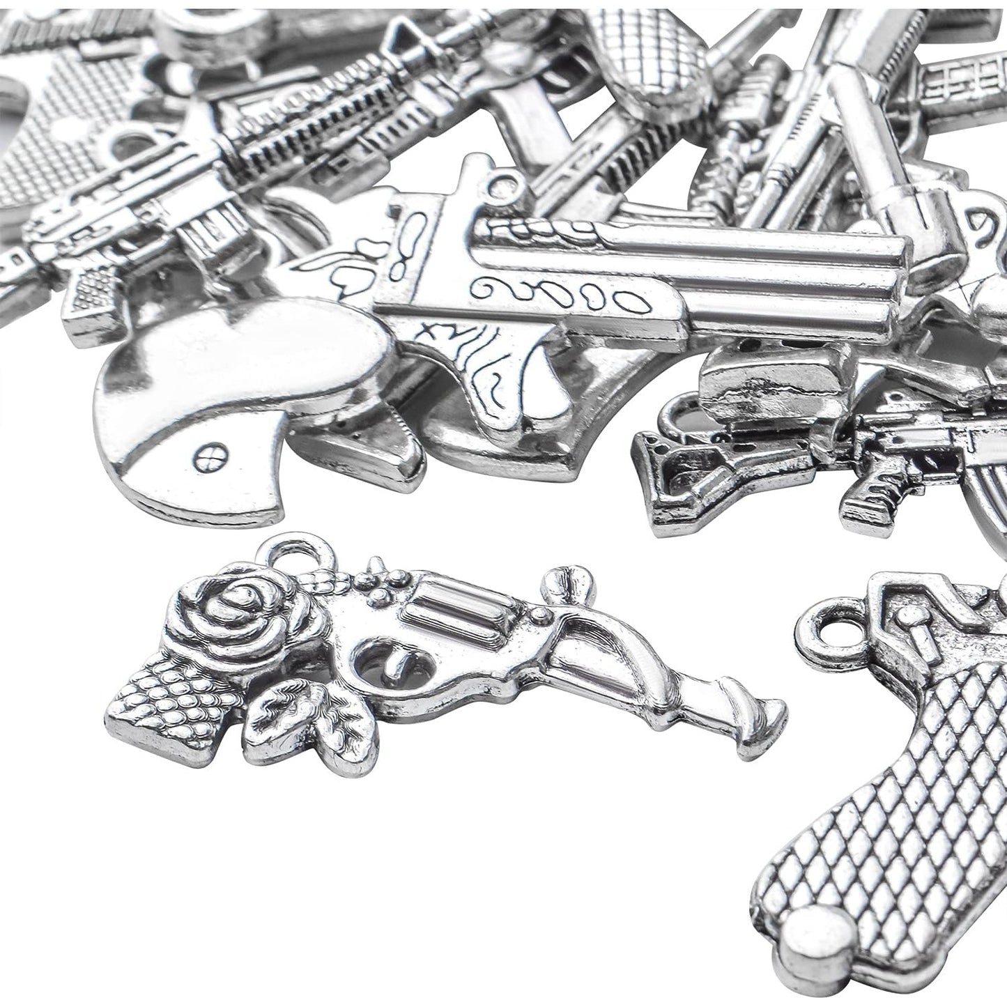 20pcs Antique Silver Plated Mixed Pistol Revolver Submachine Gun Charms Alloy Weapon Charms Pendants DIY for Necklace Bracelet Jewelry Making Accessory