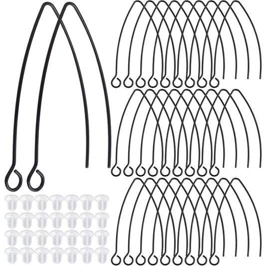 40pcs Stainless Steel V-shaped Earring Hooks Hypoallergenic Ear Wire Hooks with Loop and 40pcs Clear Bullet Earring Backs for DIY Jewelry Making Findings Decor, Black