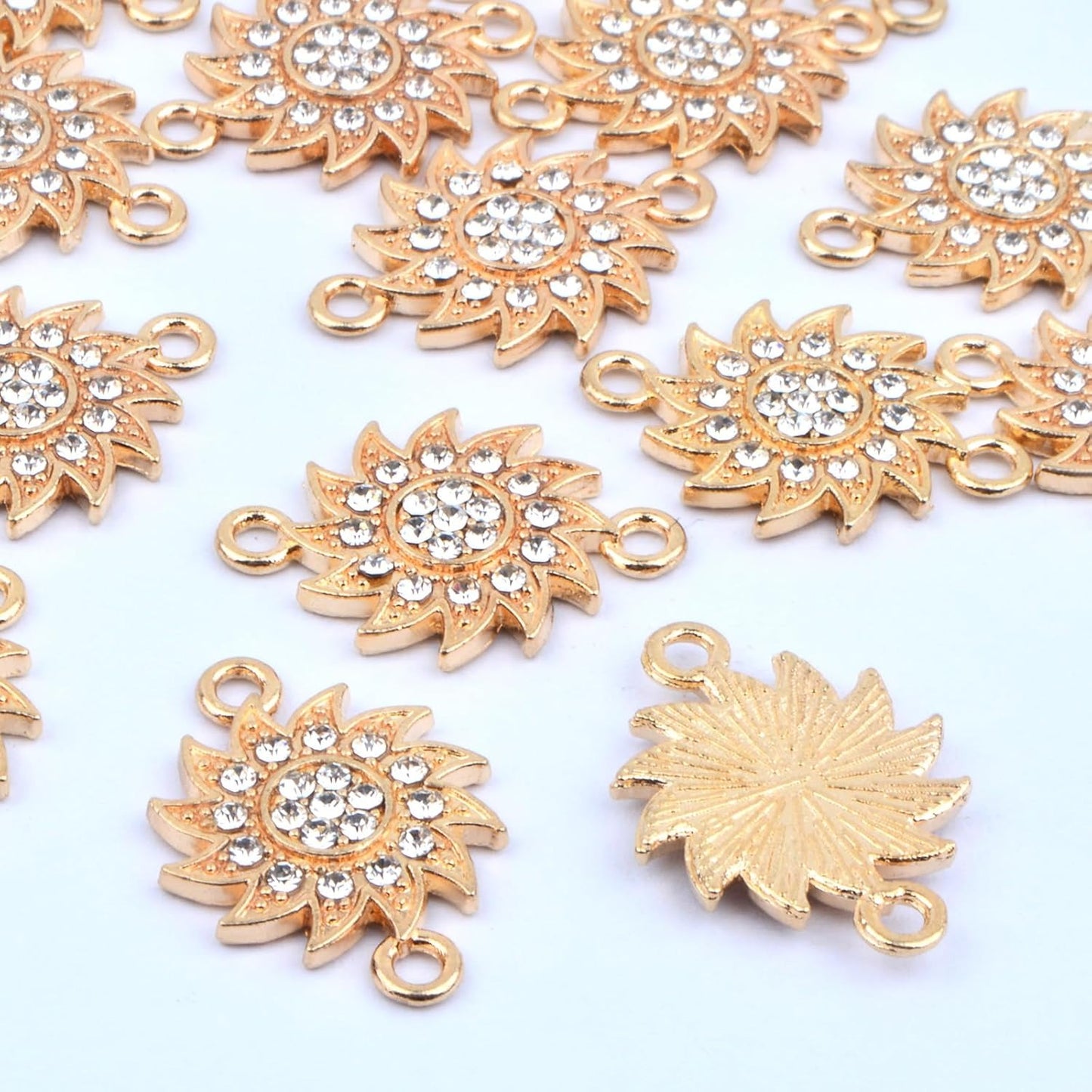 20pcs Flower Connector Charms with Shiny Rhinestone Alloy Flower Shape Pendants Double Loops Links for DIY Dangle Earrings Bracelets Jewelry Making Findings