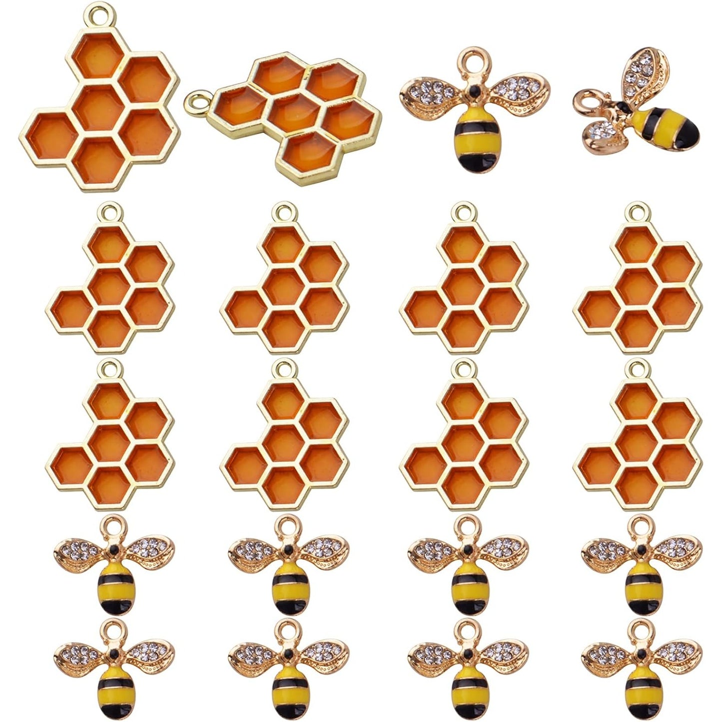 20pcs Enamel Bee Charms Honeycomb Charms Rhinestone Honey Bee Pendant Charms Craft Supplies for DIY Earrings Necklace Bracelet Jewelry Making Accessories