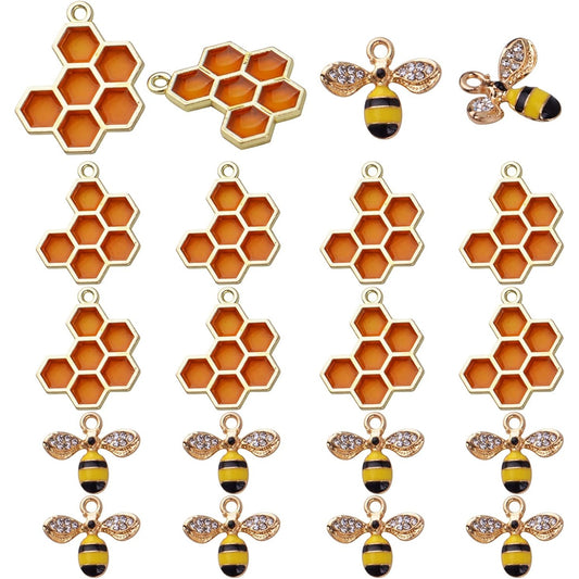 20pcs Enamel Bee Charms Honeycomb Charms Rhinestone Honey Bee Pendant Charms Craft Supplies for DIY Earrings Necklace Bracelet Jewelry Making Accessories