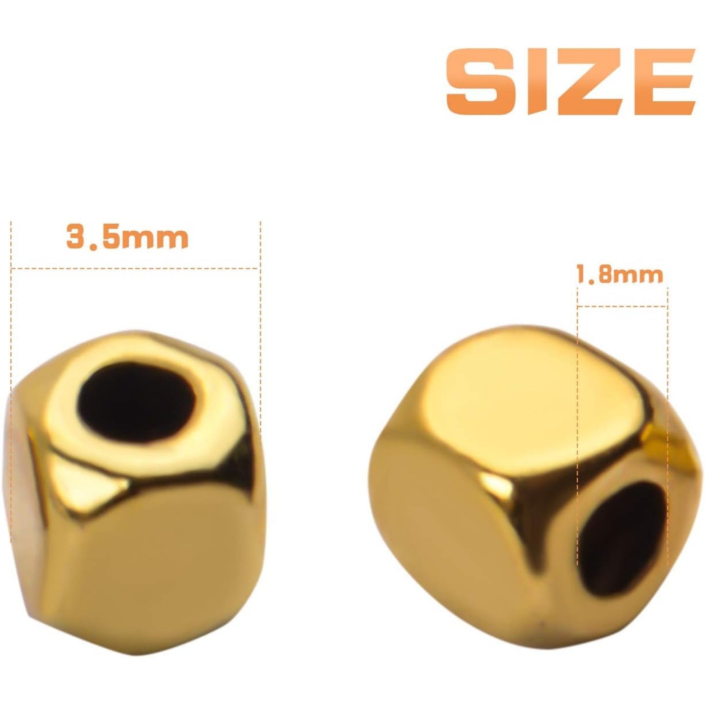200pcs 3.5mm Cube Beads Square Spacer Beads Jewelry Findings for Bracelets Crafts DIY,Gold and Silver