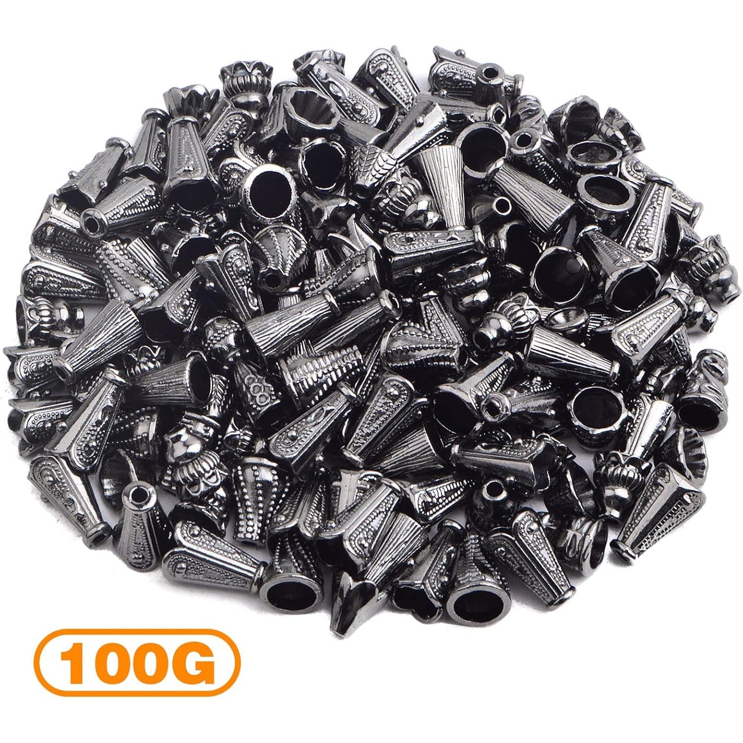 100 Gram (About 110-150pcs) Assorted Styles Cone Bead Caps Tibetan Alloy Flower Spacer Bead Caps Tassel End Caps for DIY Crafts Jewelry Making Supplies, Gun Black