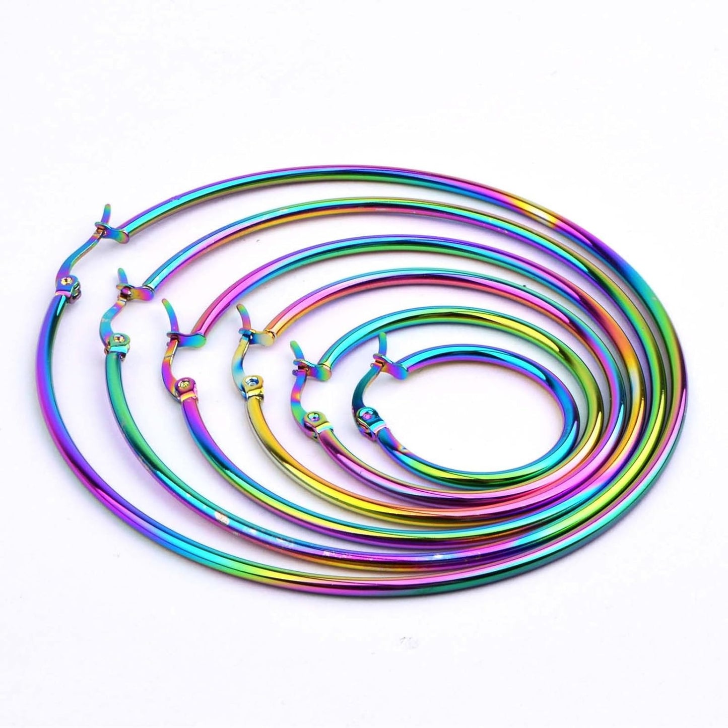 6 Pairs Stainless Steel Earring Beading Hoops Hypoallergenic Round Hoop Earrings Findings Art Accessories for DIY Earring Crafts Jewelry Making, 20/30/40/50/60/70mm, Rainbow Color