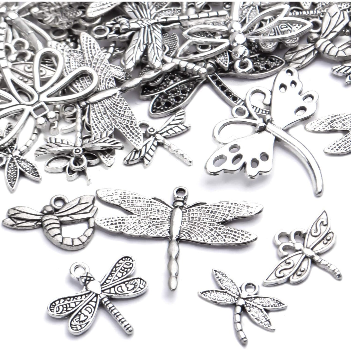 100g (About 50-80pcs) Antique Silver Dragonfly Charms Tibetan Insect Charms Pendants Craft Supplies for Bracelets Necklace Jewelry Making