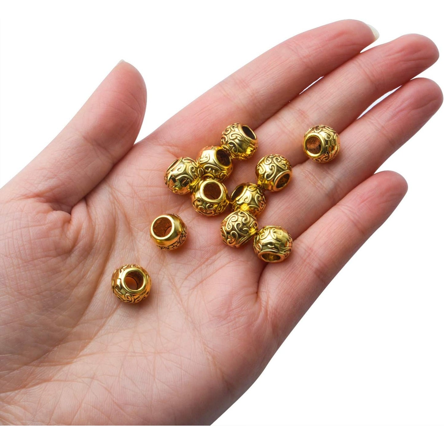 50pcs Tibetan Antique Gold Large Hole Spacer Beads Column Beads Tube Spacers for Bracelet Necklace Jewelry Making Supplies