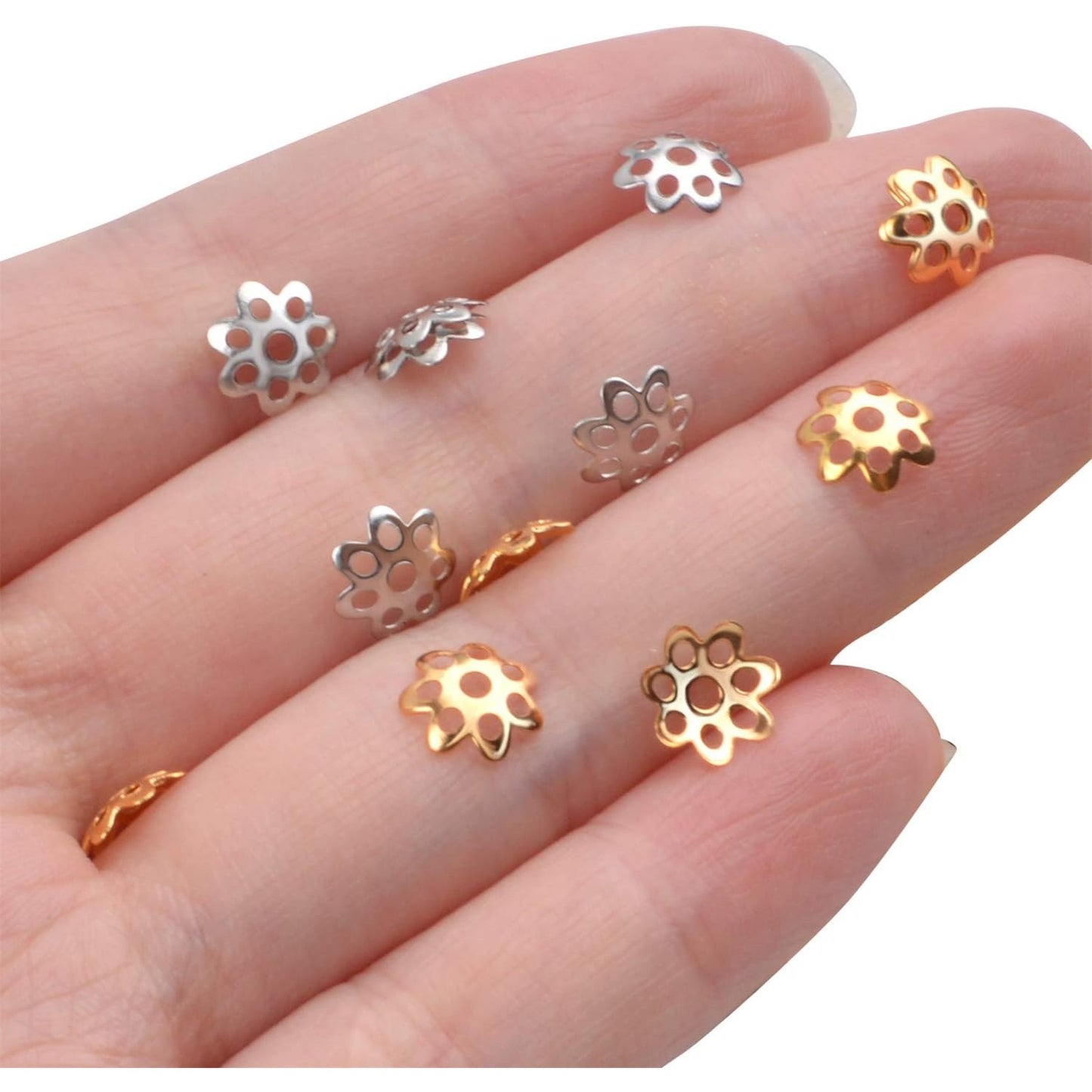 1000pcs 7.5mm Flower Bead Caps Metal Filigree Spacers Bali Style Jewelry Findings Accessories for Bracelet Necklace Jewelry Making