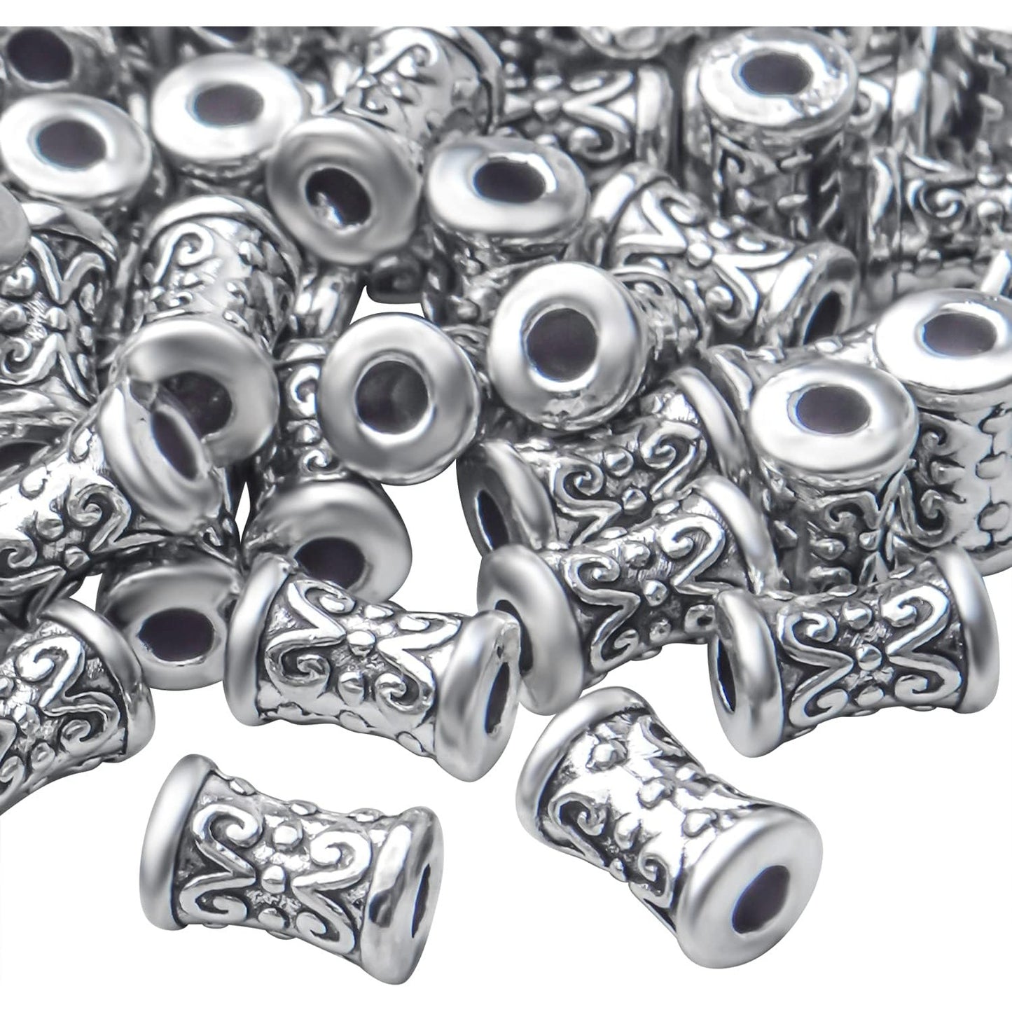 100pcs Antique Silver Plated Spacers Beads Column Spacer Beads Alloy Tibetan Spacers Loose Beads Charm Beads for Jewelry Making Finding DIY Bracelet Necklace