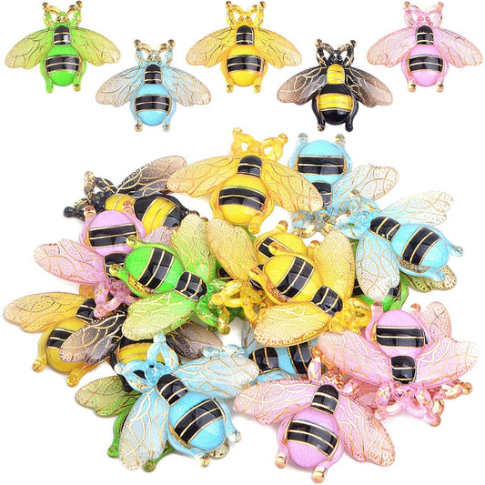 20pcs Gradient Color Bee Wing Charms Resin Honeybee Insect Pendants Embellishments Craft Supplies for DIY Necklace Bracelet Jewelry Making Crafts Decor, 5 Colors