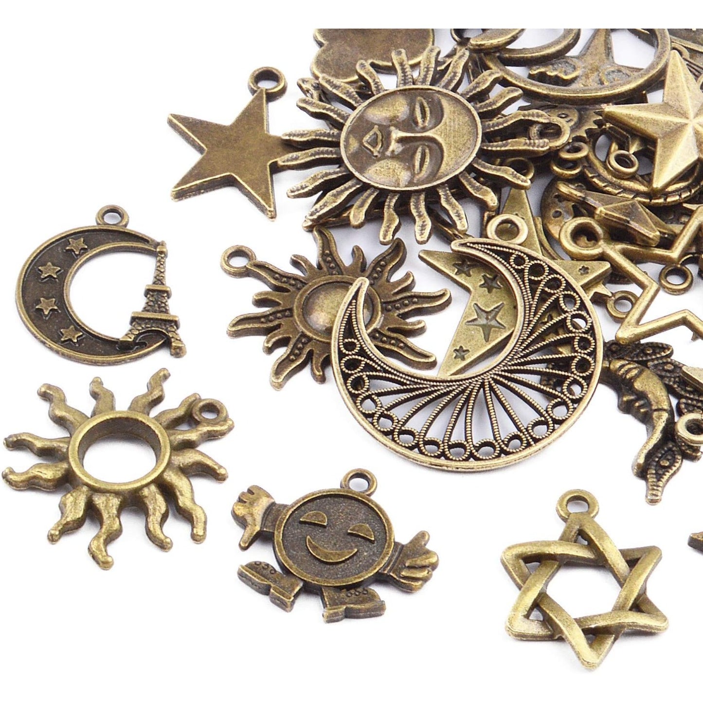 Celestial Charms,40pcs Craft Supplies Mixed Alloy Sun Moon Star Planet Pendants Accessories for DIY Necklace Bracelet Jewelry Making