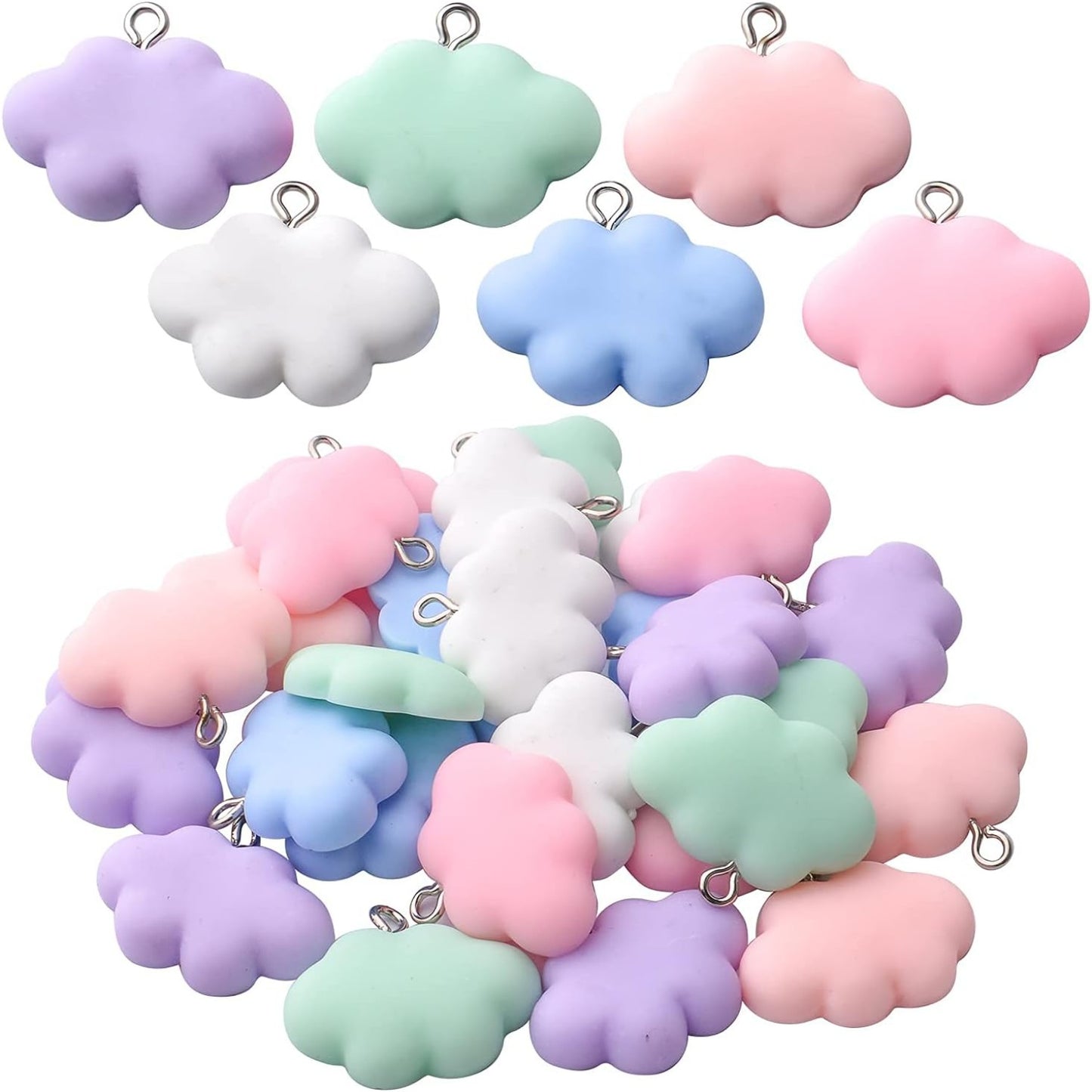 30pcs Cloud Charm Pendant Colorful Resin Charms 3D Cartoon Cloud Charms Resin Cloud Keychains for DIY Jewelry Necklaces Bracelets Earrings Making