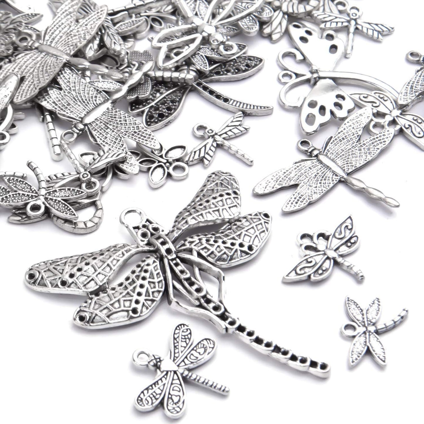 100g (About 50-80pcs) Antique Silver Dragonfly Charms Tibetan Insect Charms Pendants Craft Supplies for Bracelets Necklace Jewelry Making