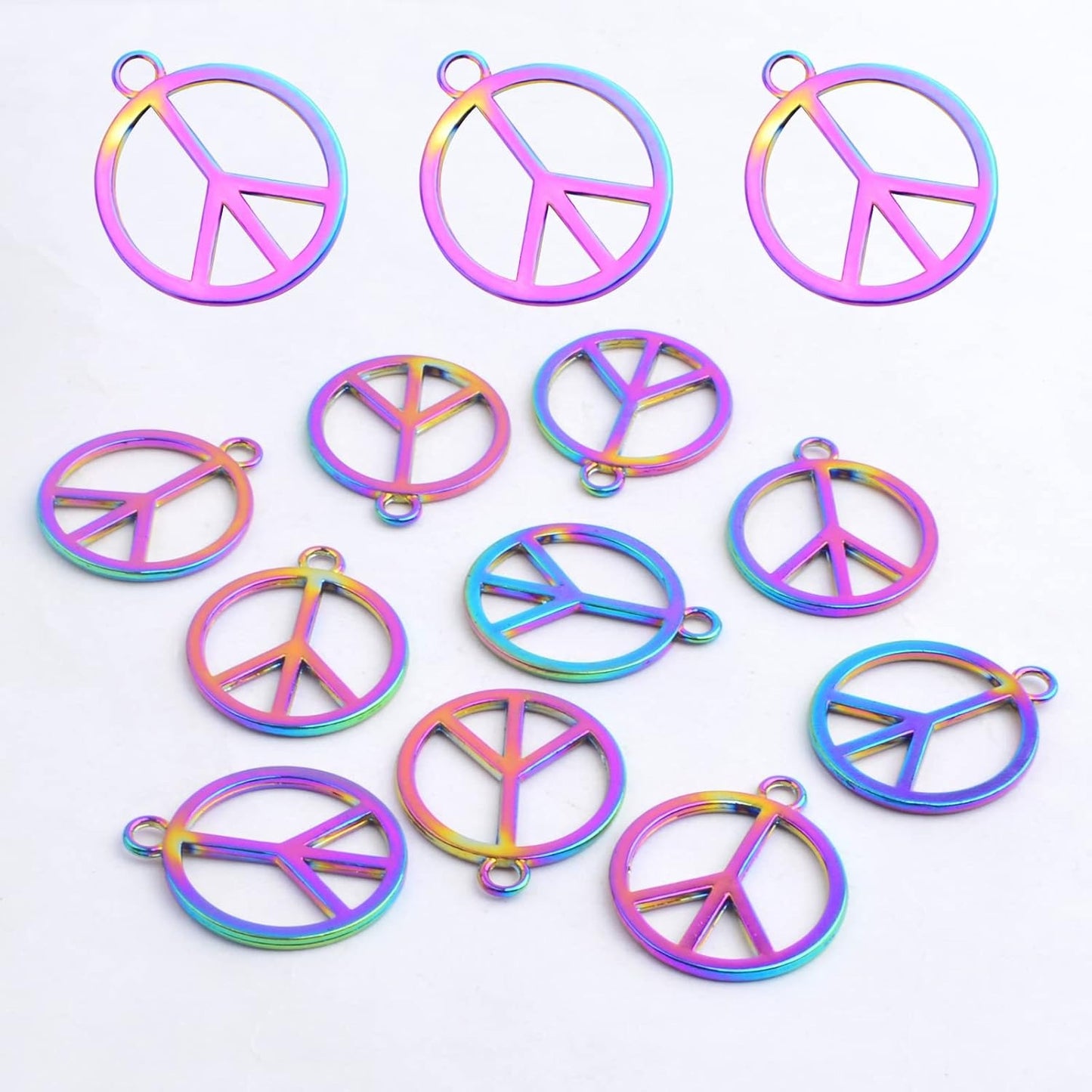 10 Pieces Rainbow Color Peace Sign Pendant Charms Alloy Peace Symbol Dangle Charms Peace Pendants Craft Supplies for DIY Necklace Bracelet Keychains Jewelry Making