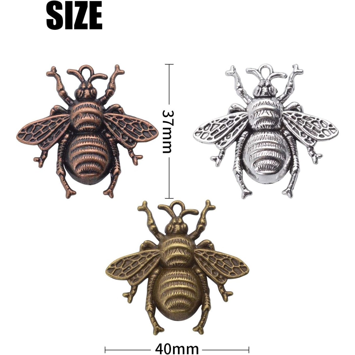 15 Pieces Bee Pendants, Honeybee Charms Fly Insect Charm Metal Jewelry Findings for Jewelry Making DIY, Antique Silver, Antique Bronze and Antique Gold Color