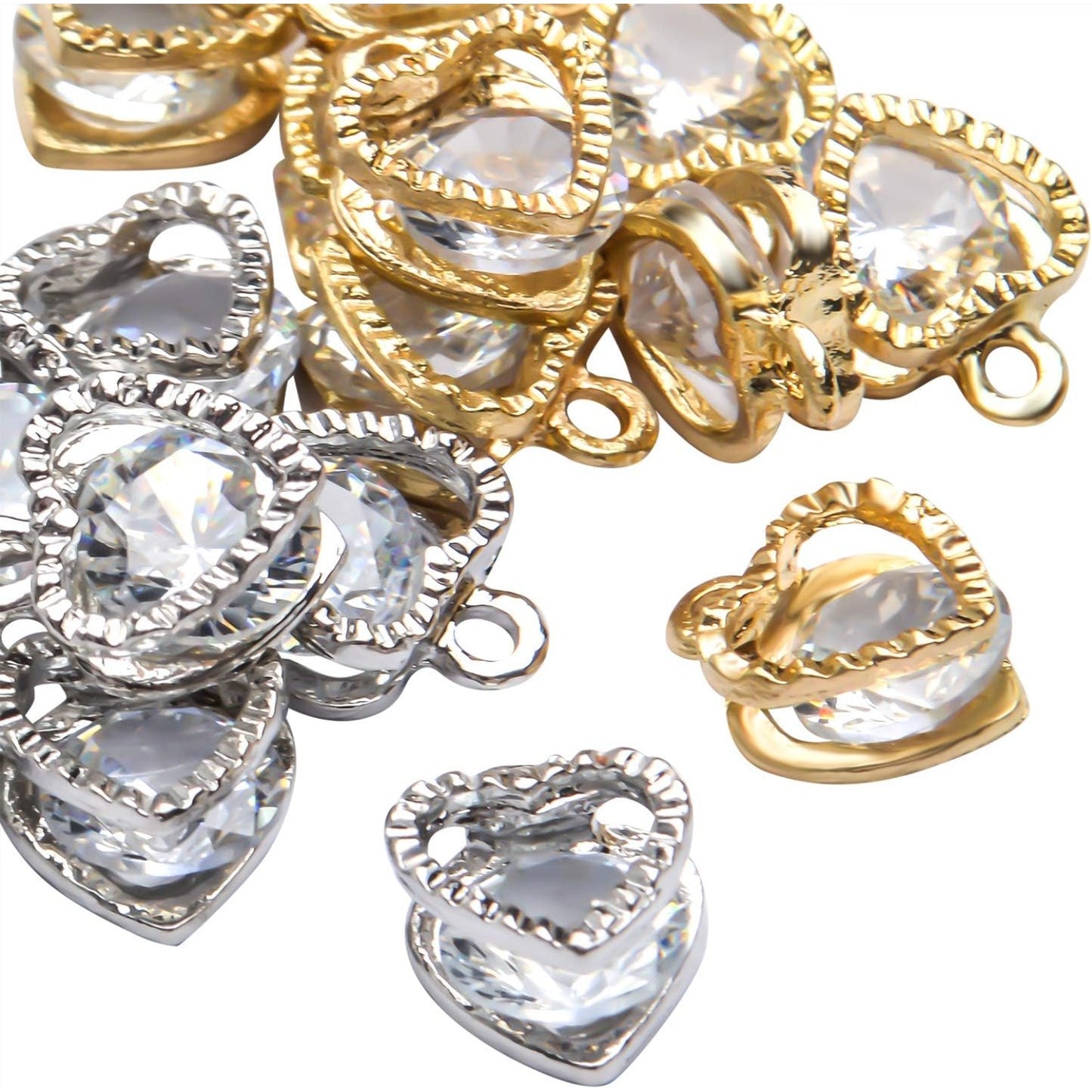 20pcs Cubic Zirconia Alloy Jewelry Charms Heart Shaped Charm Crystal Dangle Pendants for DIY Earring Necklace Jewelry Making Supplies, 12×9×5.5mm