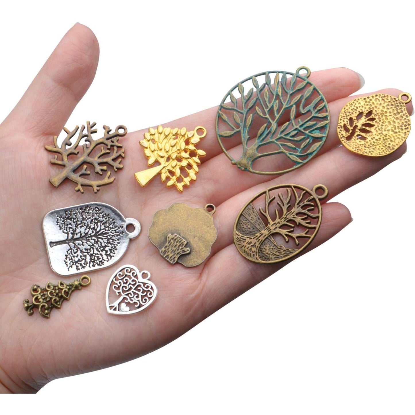 100g(40-60pcs) Alloy Tree of Life Charms Pendants Beads Craft Supplies for Jewelry Making Necklace Bracelet, Mixed Color