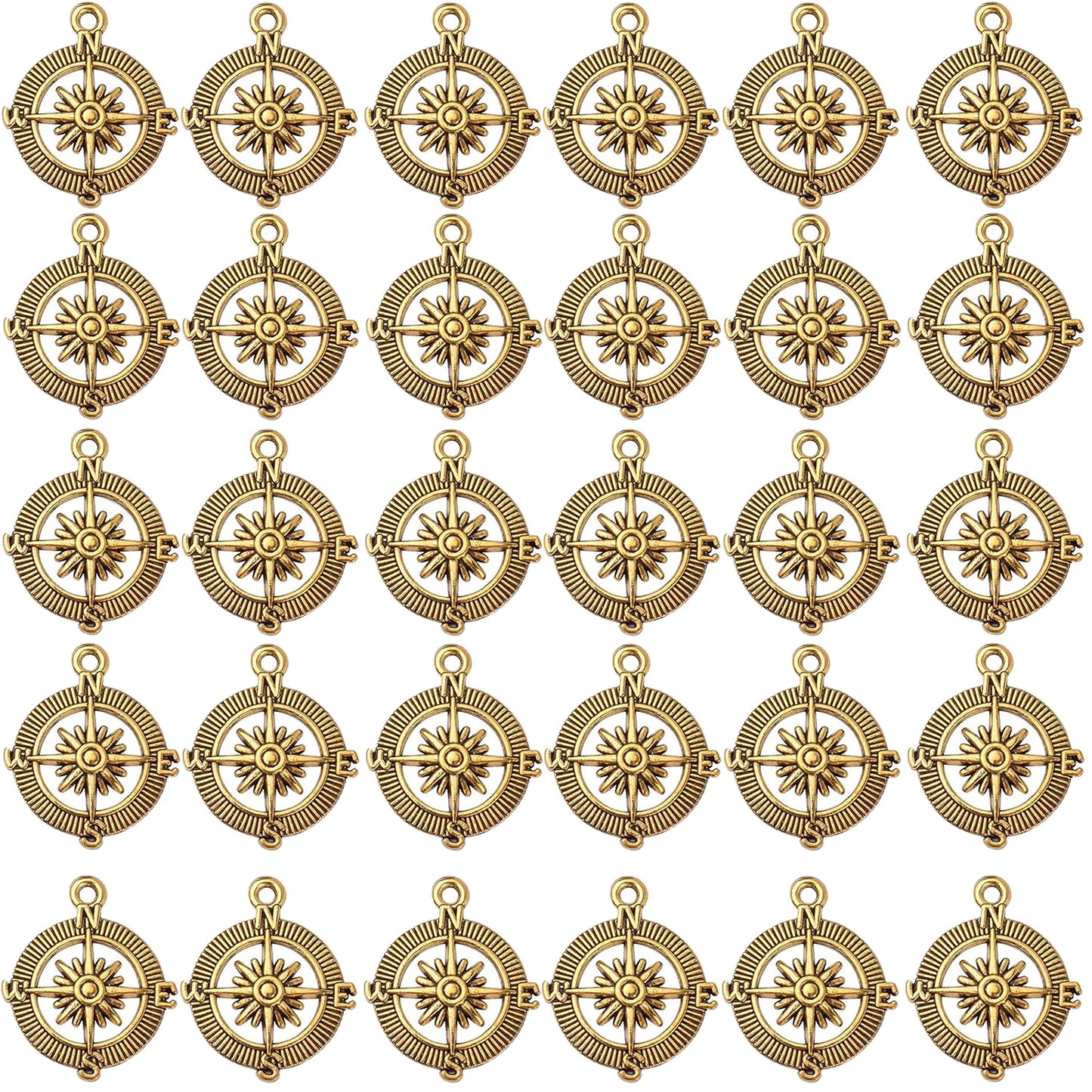 Compass Pendant Charms, 30pcs Alloy Tibetan Style Compass Shape Charms Nautical Beads Pendants Craft Supplies Accessories for Bracelet Necklace Jewelry Making, 5 Colors