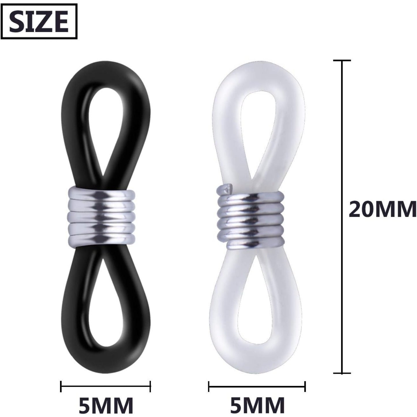 12pcs Rubber Metal Ends for Eyeglass Chain Necklace Chain (6pcs Black Color +6pcs Clear Color)
