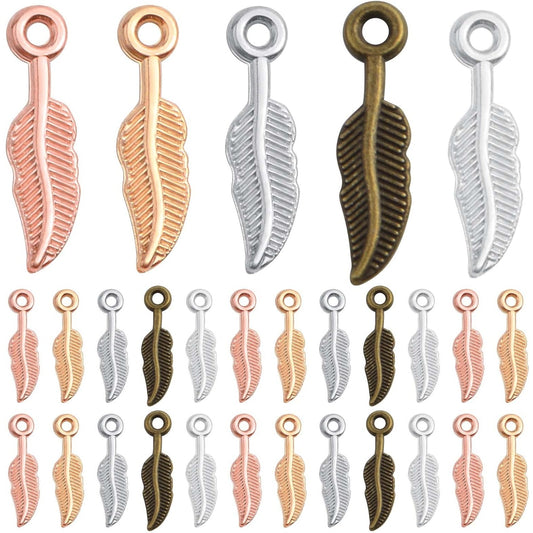 200 Pieces 5 Colors Feather Wing Charms Tibetan Alloy Leaf Dangle Pendants Jewelry Findings Accessories for DIY Necklace Bracelet Earrings Crafts Making