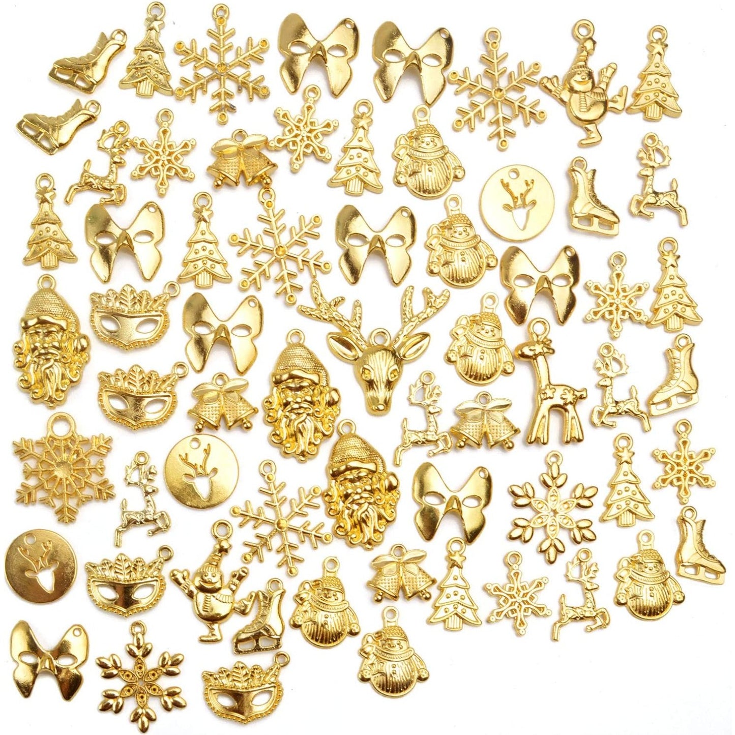 Christmas Charms Pendants,100 Gram(40-70 pieces) Alloy Pendants Mixed Styles for Crafting Jewelry Making Accessory DIY Necklace,Gold