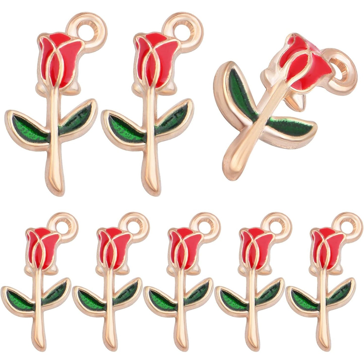 30pcs Enamel Rose Flower Charm Pendants Lovely Dangle Charms for Valentine's Day DIY Bracelet Necklace Earrings Jewelry Making, Red